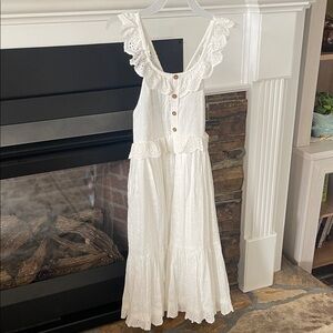 White Eyelet Lace Dress with Ruffle Straps